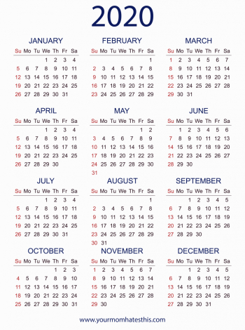 2020 Calendar - Vertical template