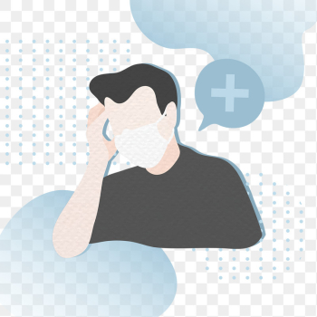 Sick man wearing a protective face mask transparent png