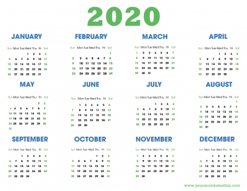 2020 Calendar - Green template