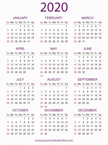 2020 Calendar - Vertical template