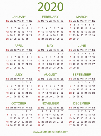 2020 Calendar - Vertical template
