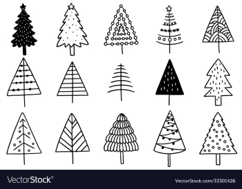 0001 set hand drawn christmas tree isolated