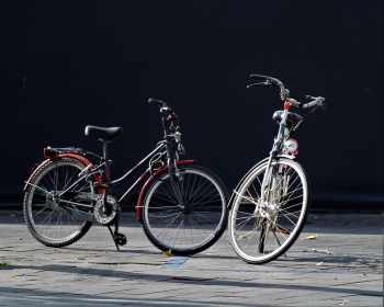 1 Gray and 1 Red Bicycles 1 Gray and 1 Red Bicycles