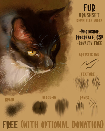 15 responsive fur & fur-texture brushes for Photoshop CC, Procreate, and Clip Studio Paint