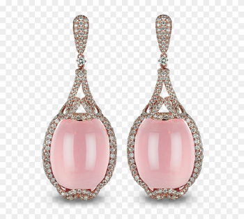 18k Rose Gold Earrings Set With - Rose Quartz Drop Earrings