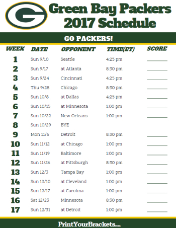 2017 Green Bay Packers Football Schedule | Printable NFL Schedules ...