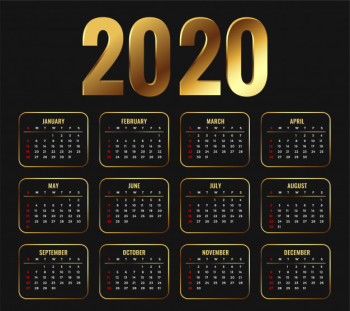 2020 attractive golden calendar template design Free Vector