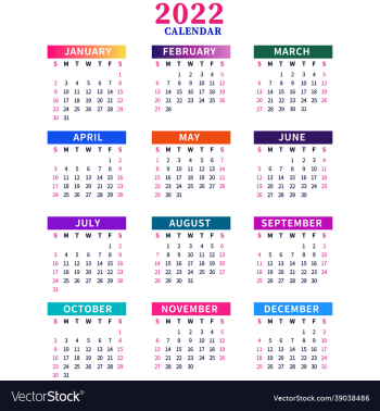 2022 year calendar isolated on white background 2022 year calendar isolated on white background
