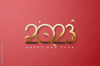 2023 happy new year with thin gold numbers