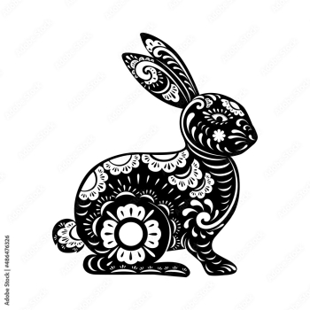 2023 Year of rabbit with paper art cut white background, Chinese zodiac, Beautiful Easter Bunny with Floral fancy hare with laser cut pattern for die cutting or template