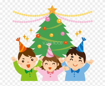 冬 かわいいイラスト 無料 フリー「3人でクリスマスパーティ」34711 - Christmas Tree