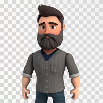 3D avatar of a bearded man in casual clothes, PNG transparent background