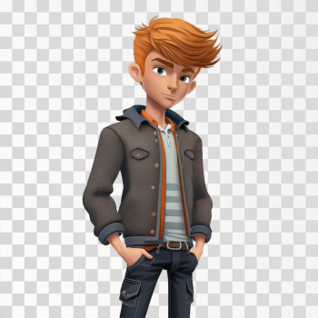 3D avatar of a fashion boy, PNG transparent