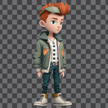 3D avatar of a fashion boy, PNG transparent