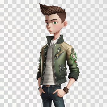 3D avatar of a fashion boy, PNG transparent