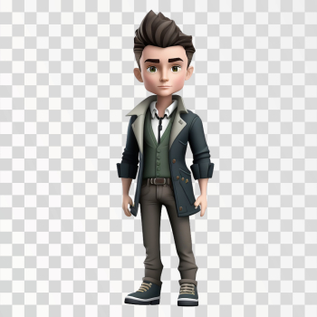 3D avatar of a fashion boy, PNG transparent