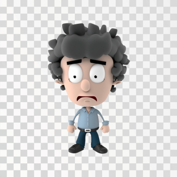 3D Avatar of a Sad Man, PNG transparent