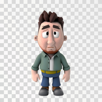 3D Avatar of a Sad Man, PNG transparent