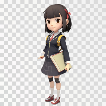 3D avatar of a school girl, PNG transparent