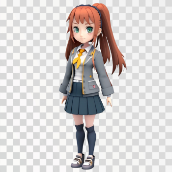 3D avatar of a school girl, PNG transparent