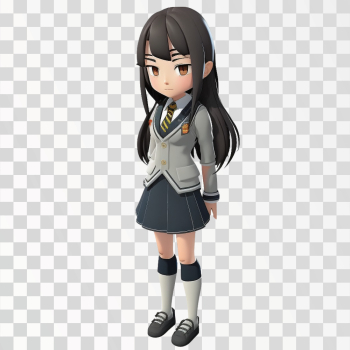 3D avatar of a school girl, PNG transparent