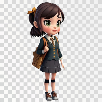 3D avatar of a school girl, PNG transparent