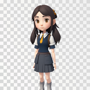 3D avatar of a school girl, PNG transparent