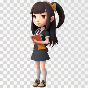 3D avatar of a school girl, PNG transparent