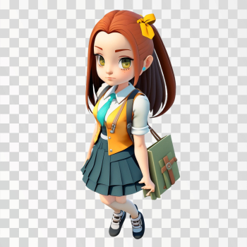 3D avatar of a school girl, PNG transparent