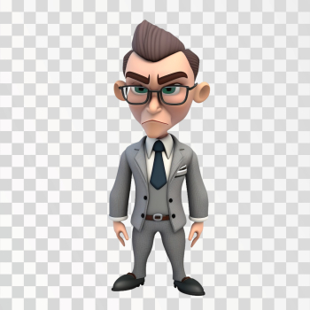 3D avatar of an angry business man PNG transparent