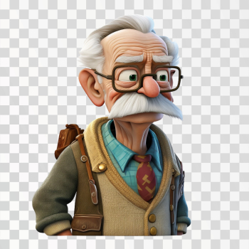 3D avatar of an old man PNG transparent