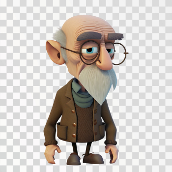 3D avatar of an old man PNG transparent