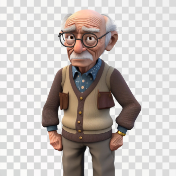 3D avatar of an old man PNG transparent