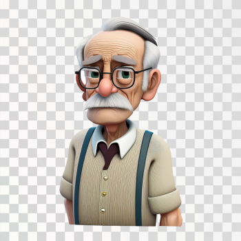 3D avatar of an old man PNG transparent