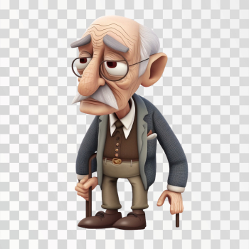 3D avatar of an old man PNG transparent