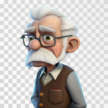 3D avatar of an old man PNG transparent