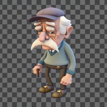 3D avatar of an old man PNG transparent