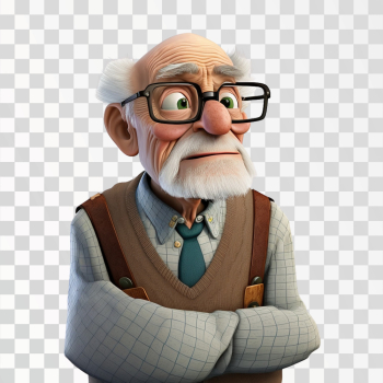 3D avatar of an old man PNG transparent