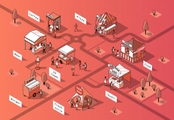 3d isometric food courts, urban marketplace 3d isometric food courts, urban marketplace
