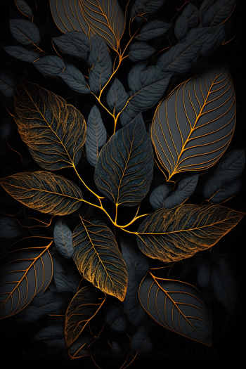 3d rendered vertical illustration of green leaves with golden borders isolated on a black background