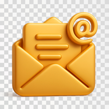 3D Yellow Email Icon with At Symbol 3D Yellow Email Icon with At Symbol