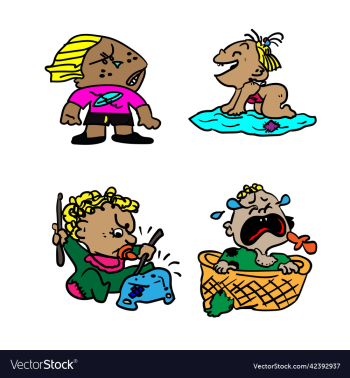 4 children in strange costumes on white background 4 children in strange costumes on white background