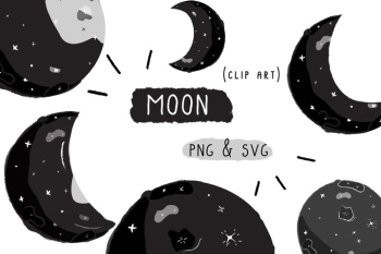 6 White Black Moon Stars Celestial |Planets Vector|PNG & SVG