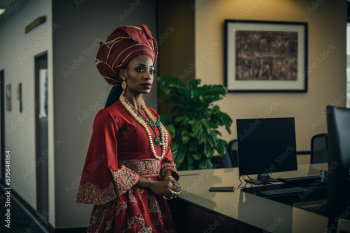 a beautiful woman standing in an office environment