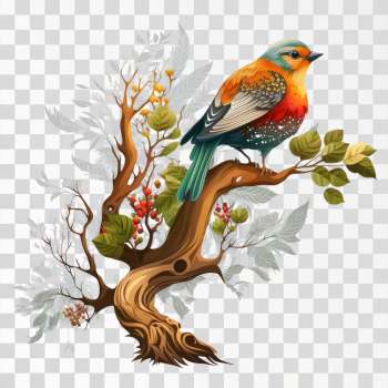 A bird on tree branch PNG transparent