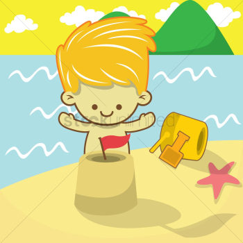 A boy making a sandcastle A boy making a sandcastle