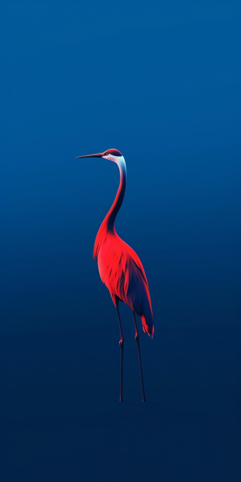 a bright red crane on a cobalt blue background a bright red crane on a cobalt blue background