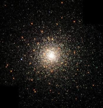 A close-up photo of the bright center of a star cluster. A close-up photo of the bright center of a star cluster.