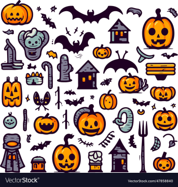 a collection of halloween doodle objects