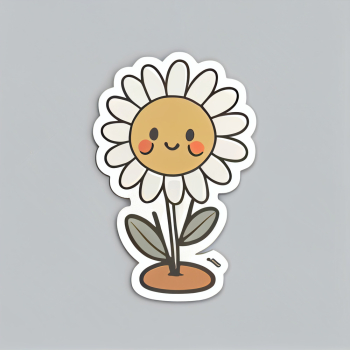 A die cut sticker of daisy flower on gray background, generated by A.I